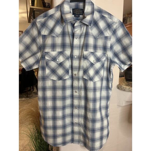 Pendleton Men's Frontier Western Blue Plaid Pearl Snap Button Shirt Small - Picture 3 of 6